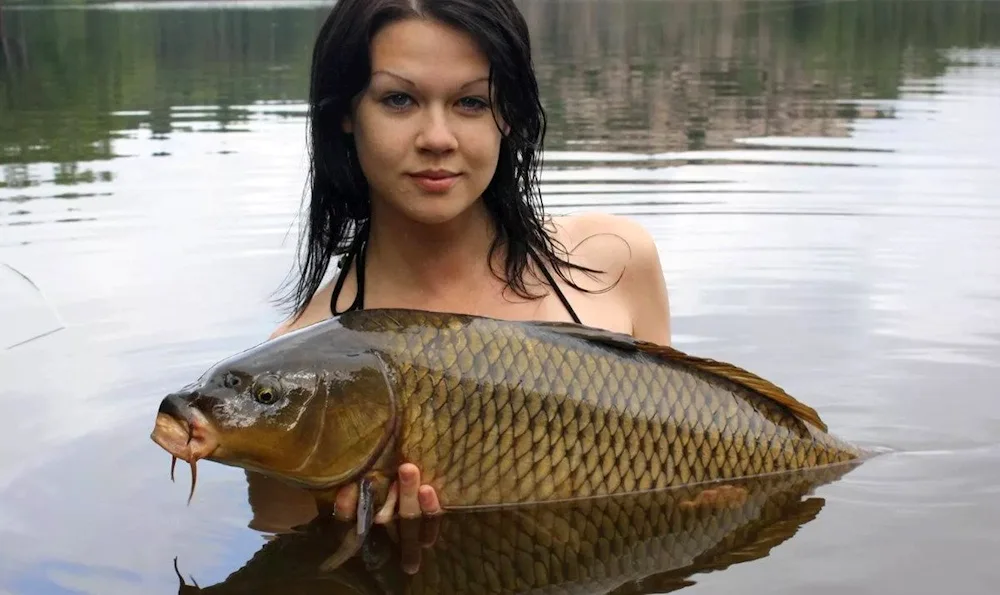 Girl fishing with fish