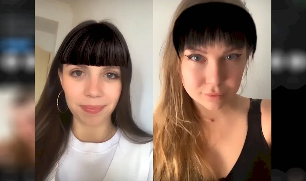 Girls with fringes before and after