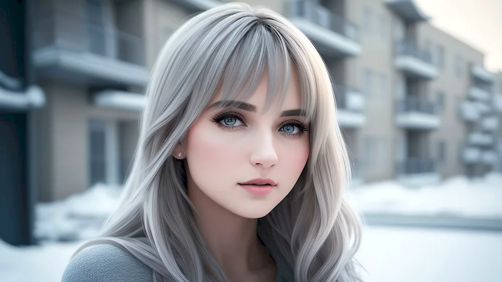 Girls with bouffant white hair and blue eyes photo