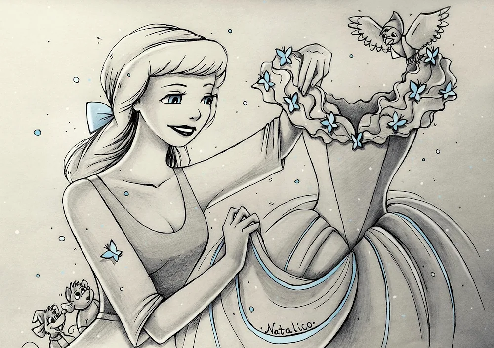 Disney princesses in pencil