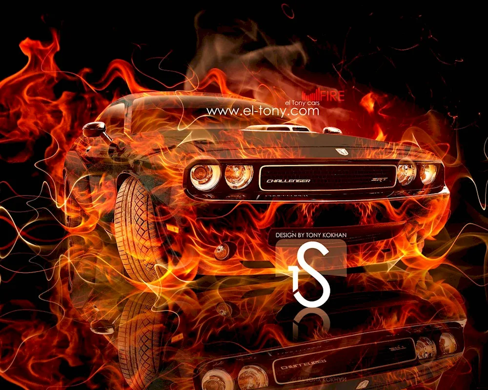 Dodge Challenger on fire