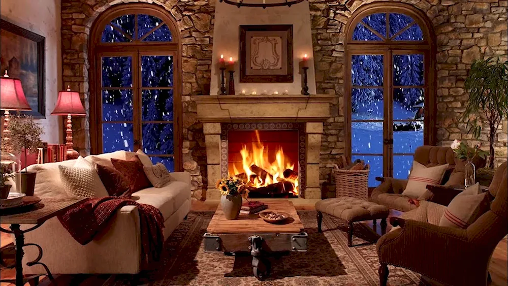 Home snow fireplace