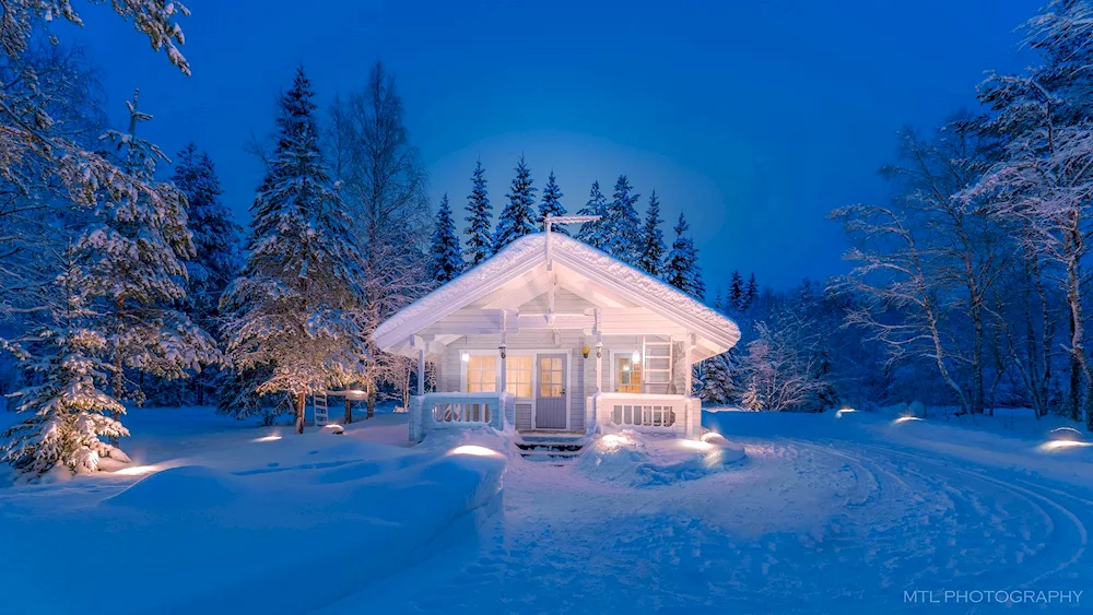 A house in the woods in winter