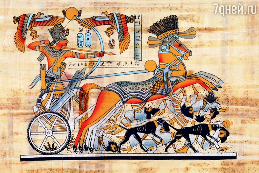 Ancient Egypt pharaoh on a chariot mural