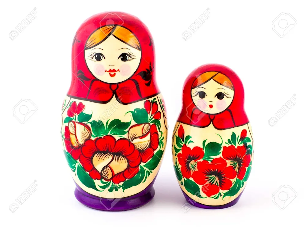 Two contrasting height matryoshka dolls flat images
