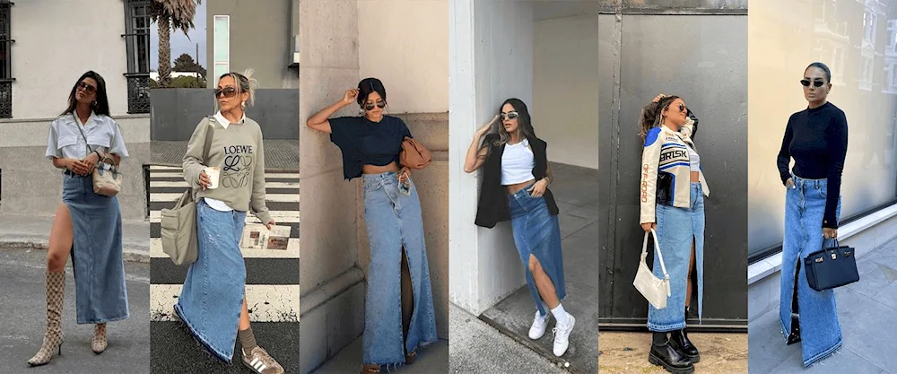 Denim maxi skirt 2023 trend