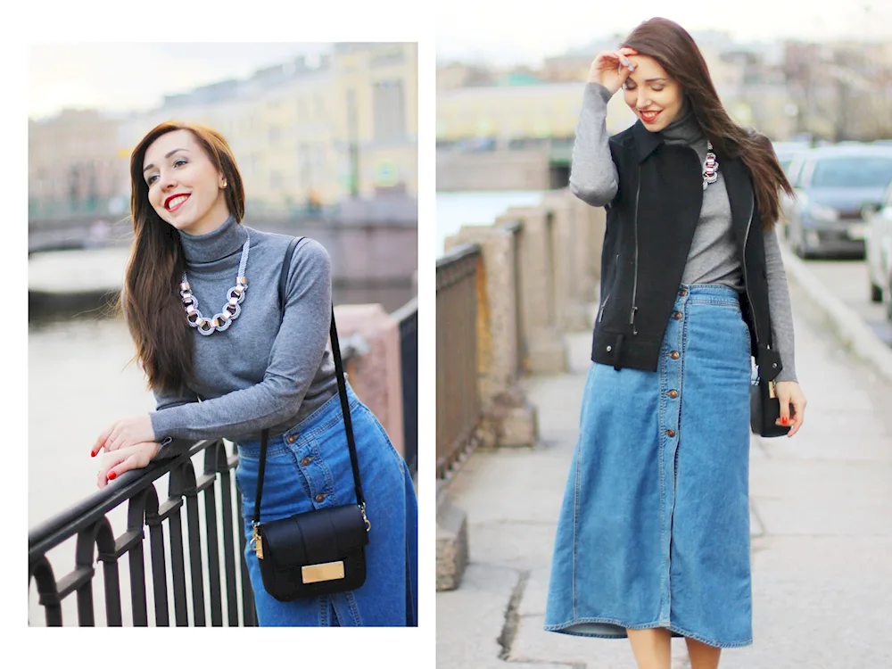 Denim midi skirt