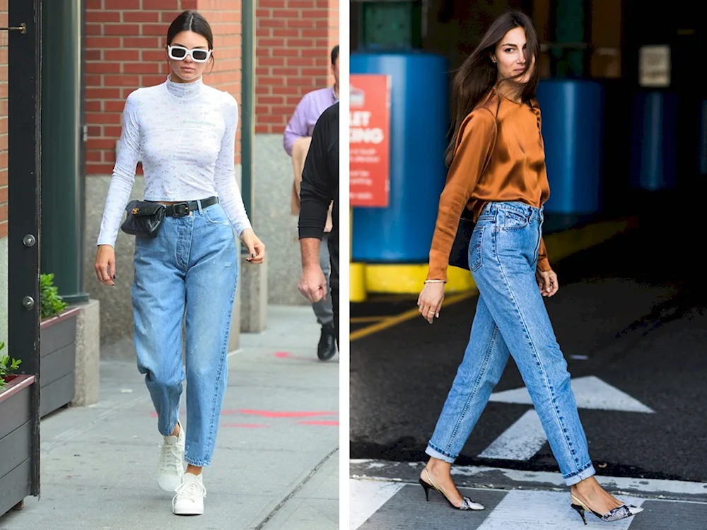 High-waisted jeans