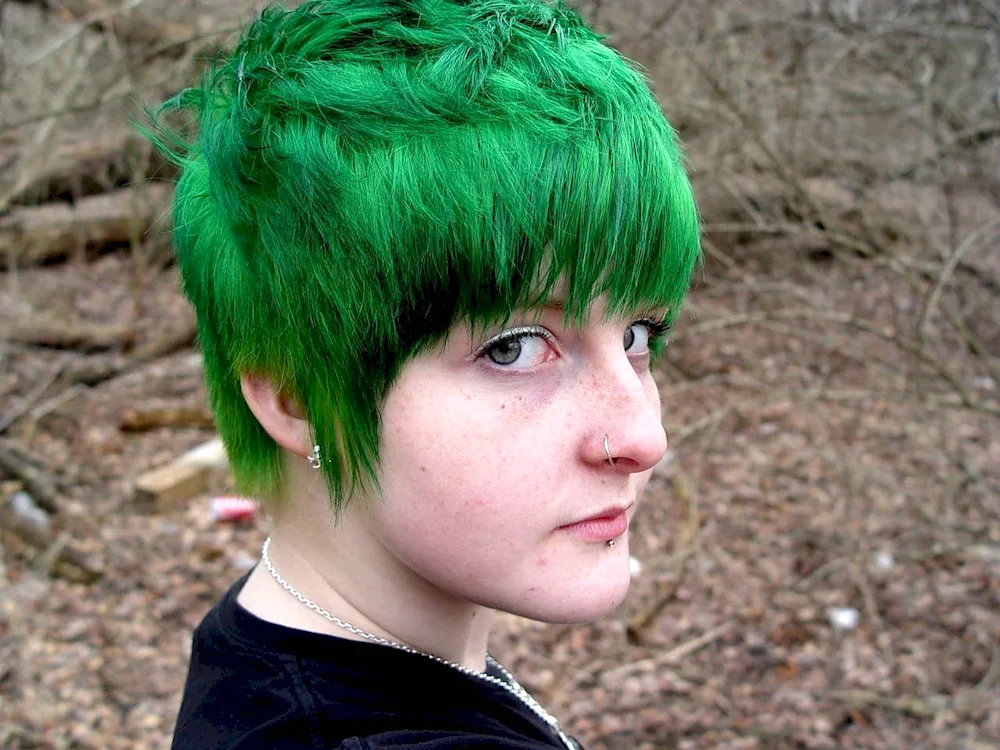 Jane Siner with green hair