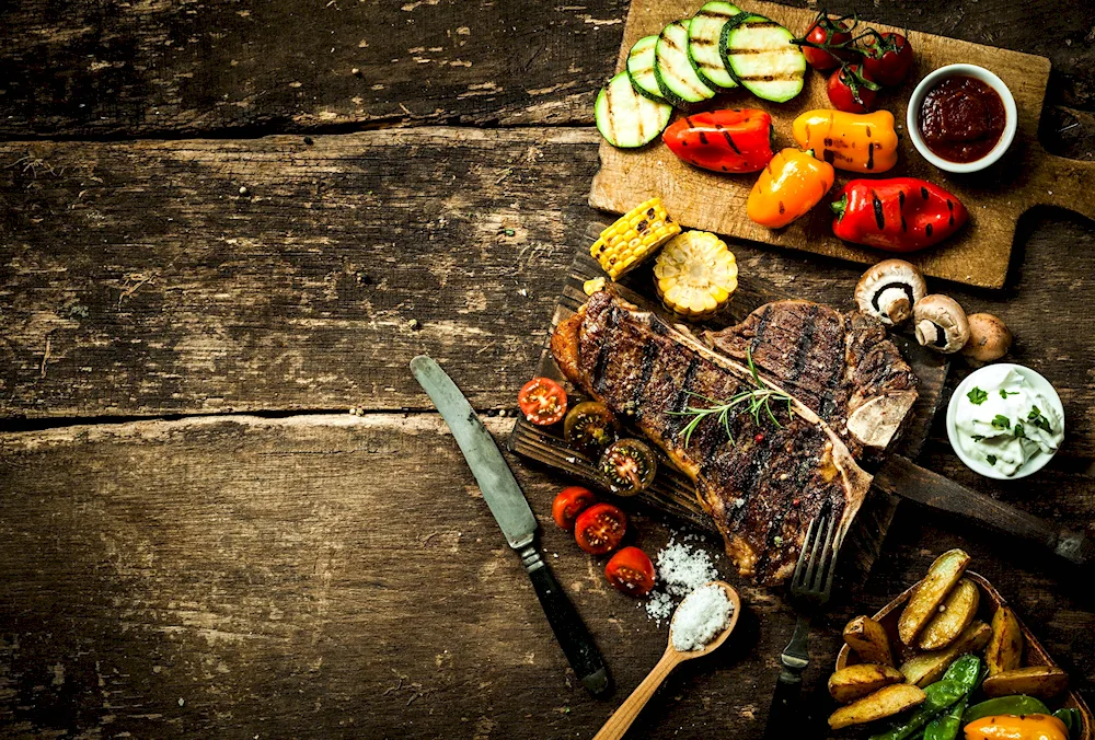 Food on wooden background