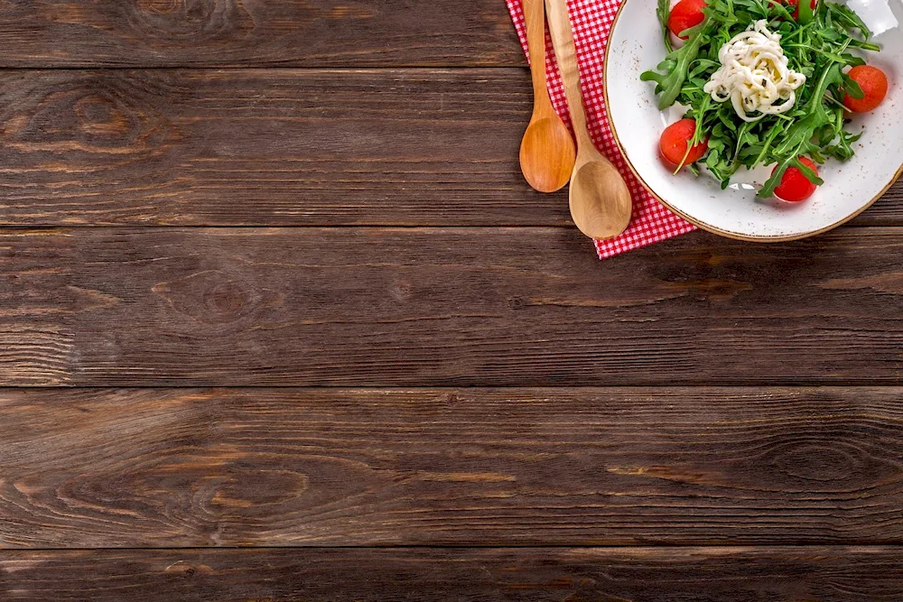 Eating on a wooden table