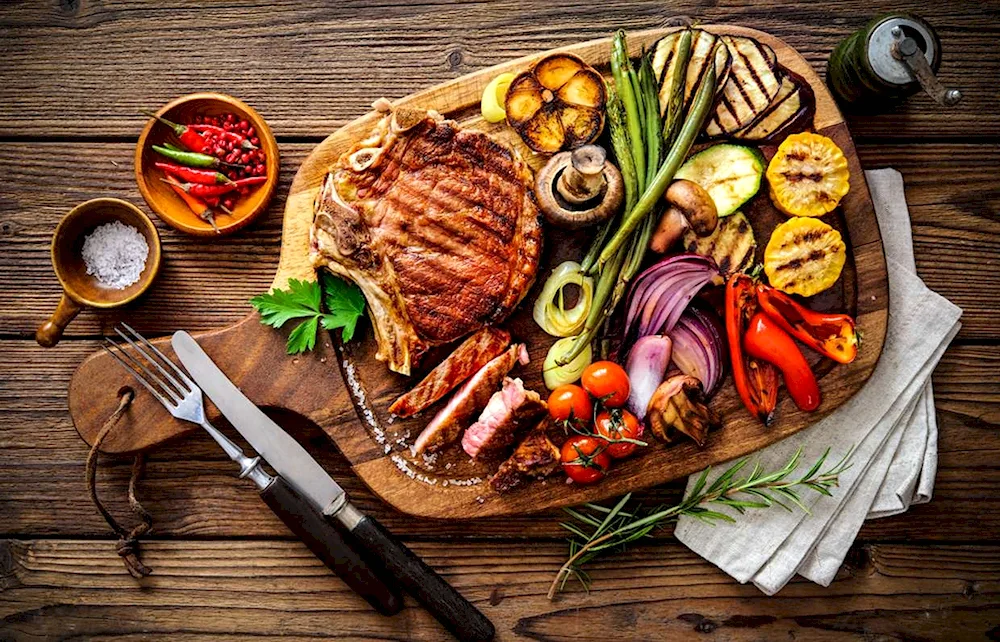Food on a wooden table
