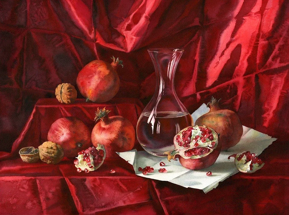 Elena Bazanova watercolour pomegranate