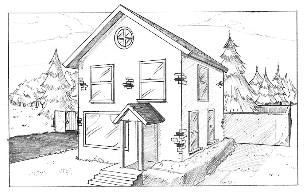 Pencil sketches of houses