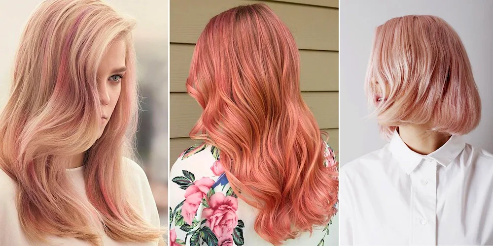 Pink blonde highlights on dark hair
