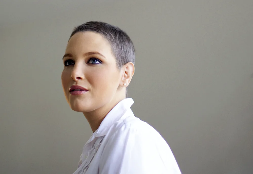 A bald woman