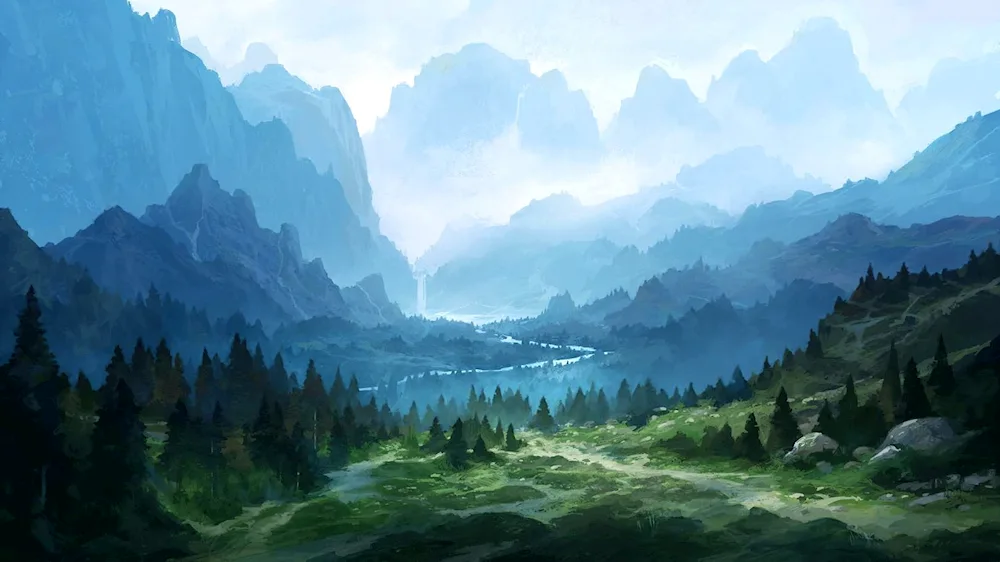 Fantasy Chinese Landscape Mountains Road