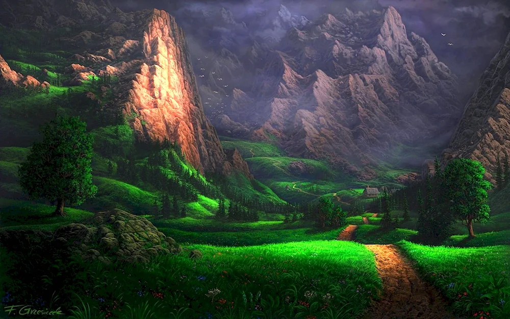 Fantasy Landscape Mountain Valley