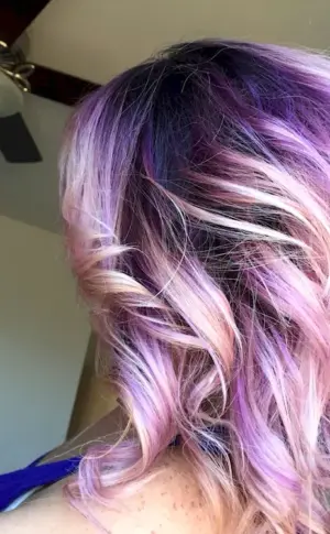 Purple chalking on blonde hair