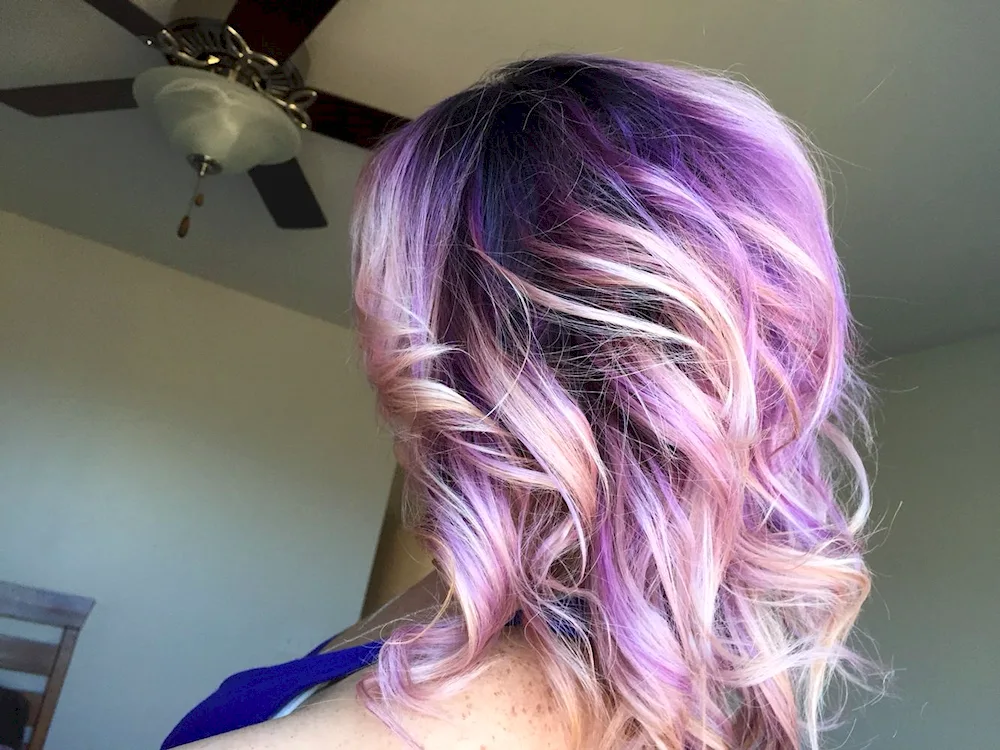 Purple chalking on blonde hair