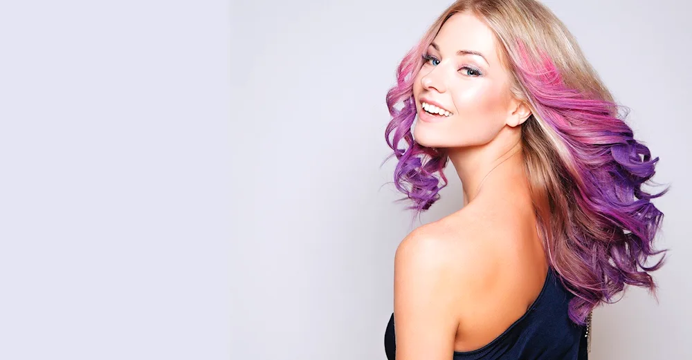 Purple strands on blonde hair
