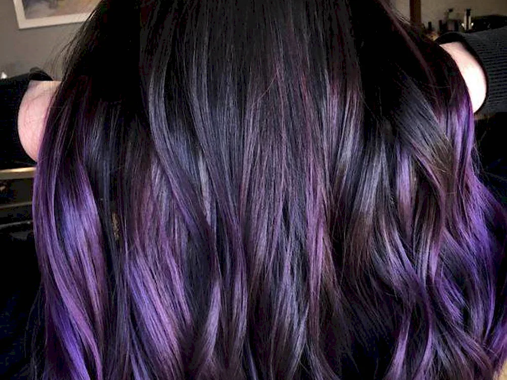 Purple strands on dark hair