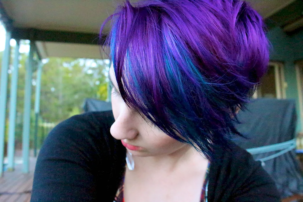 Purple hair short cut