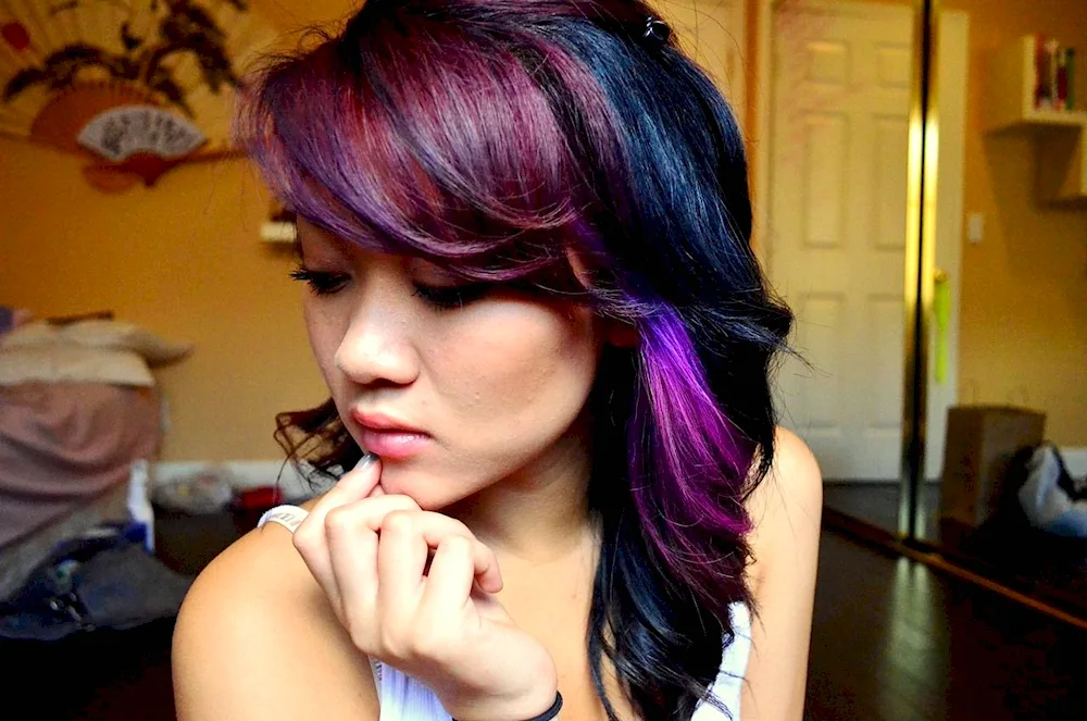 Purple hair with bangs