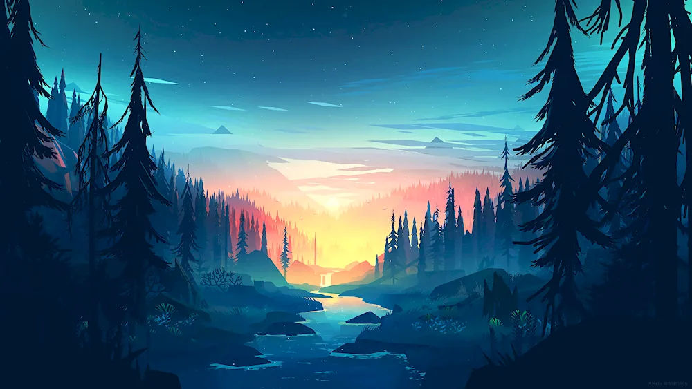 Firewatch forest forest river mountains