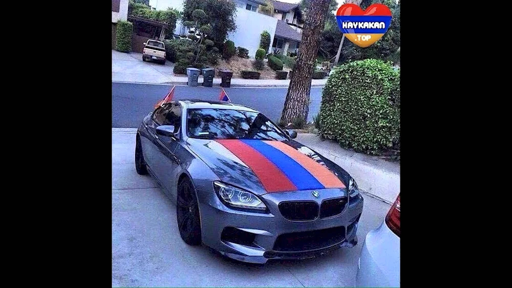 The Armenian flag on the car