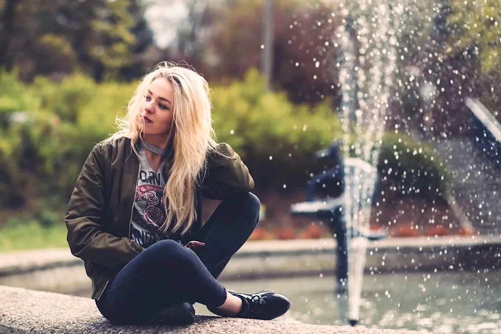 Fountain with a girl