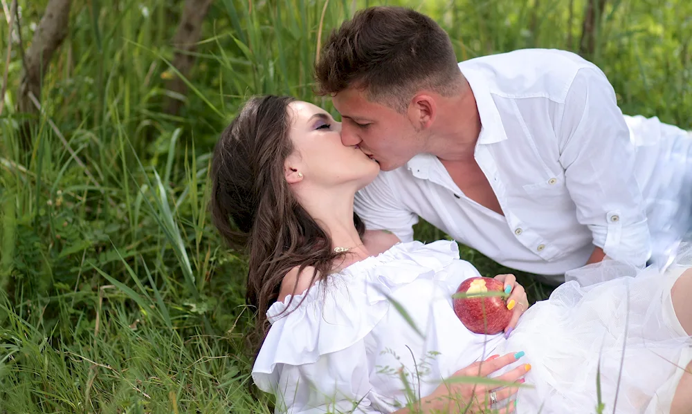 Boy and girl kissing