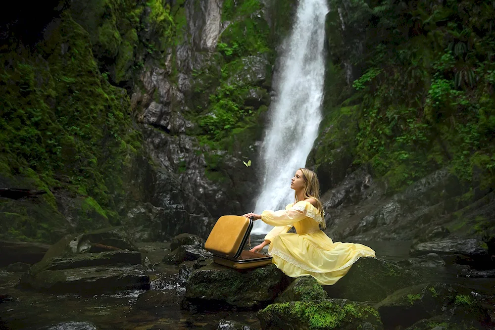 Waterfall girl at the waterfall