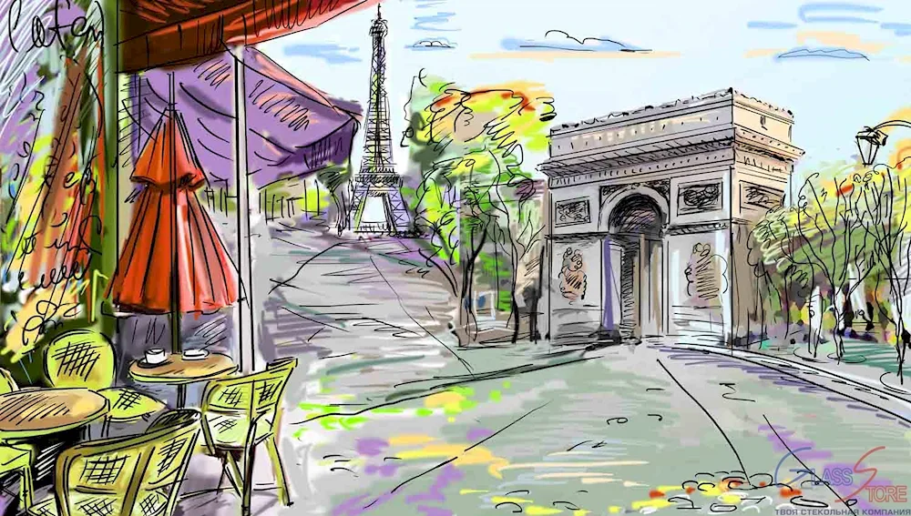 France cafe watercolour sketches