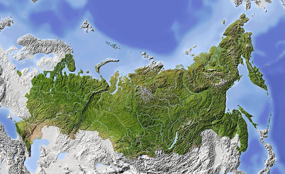 Geographical relief map of Russia