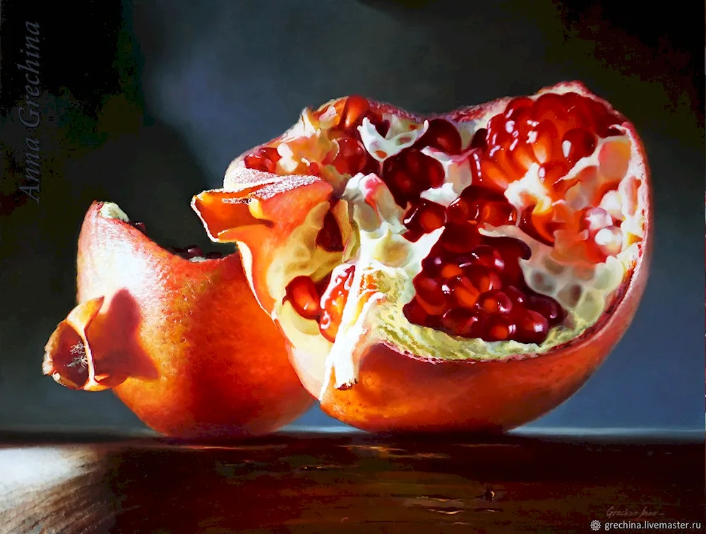 Hyperrealism still life pomegranate
