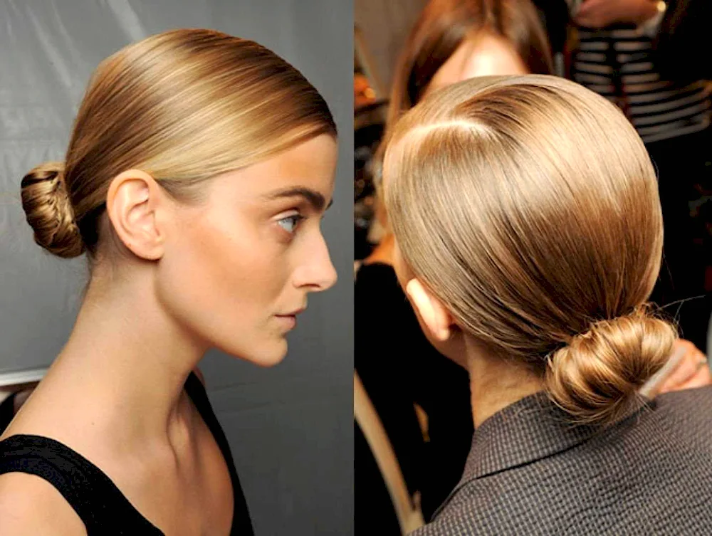 Sleek low bun with a bun