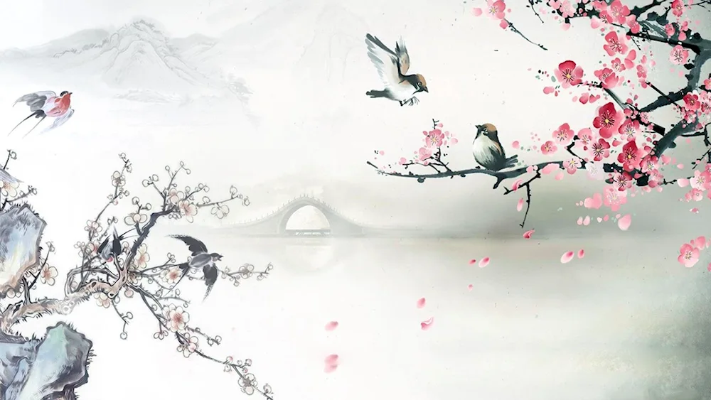 Gohua Chinese Painting Sakura