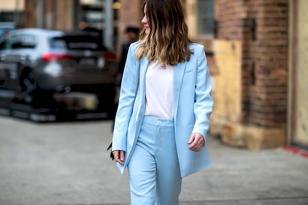 Blue trouser suit