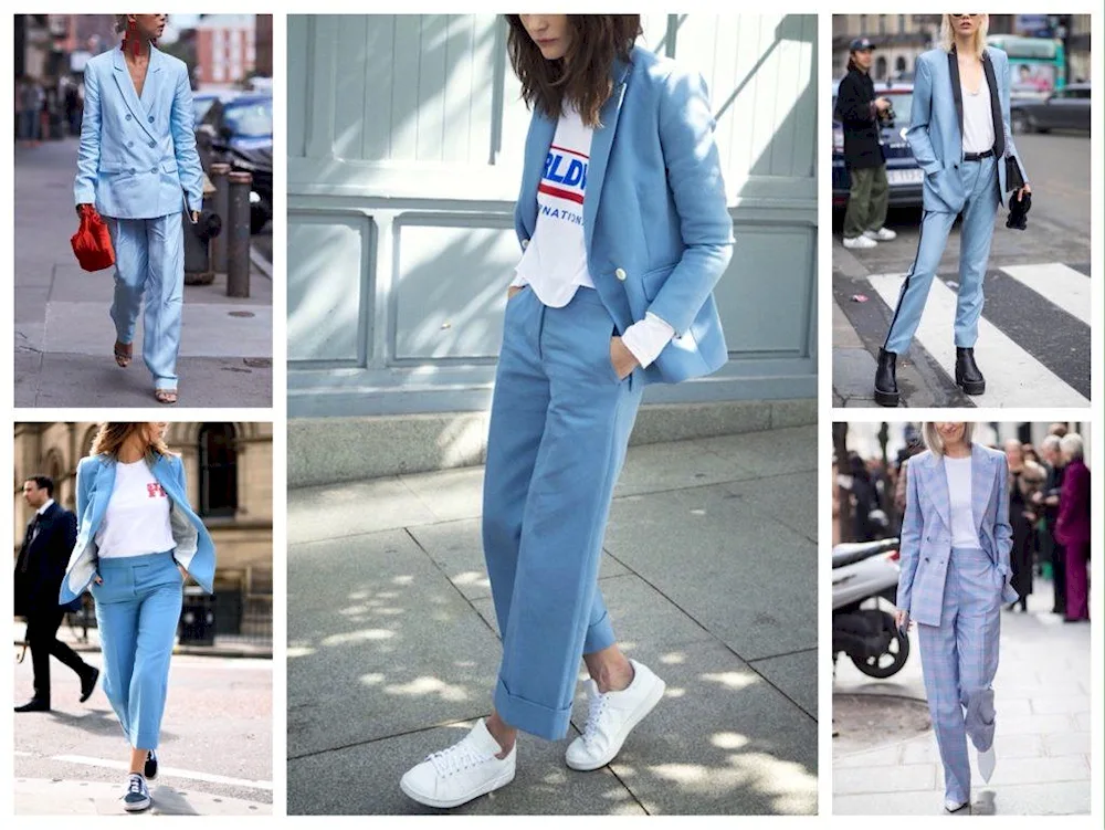 Blue trouser suit