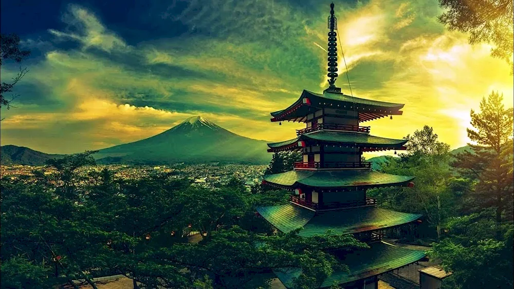Fuji Mountain and Temple