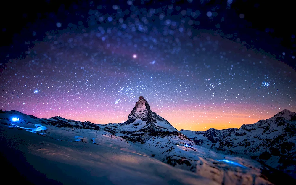 Matterhorn Mountain at night Northern Lights