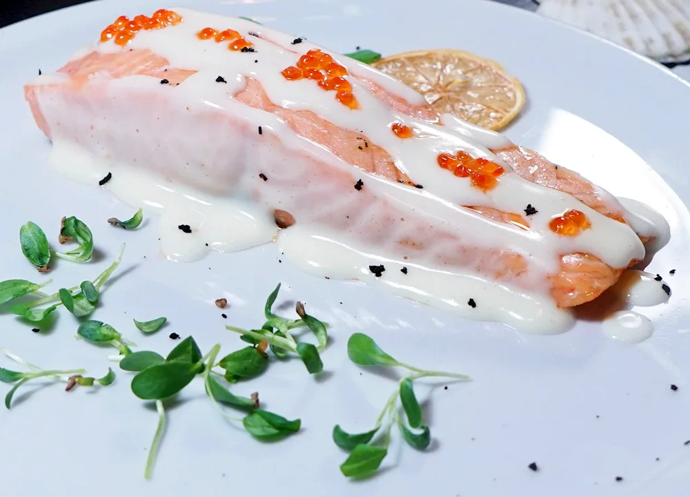 Pink salmon in creamy sauce