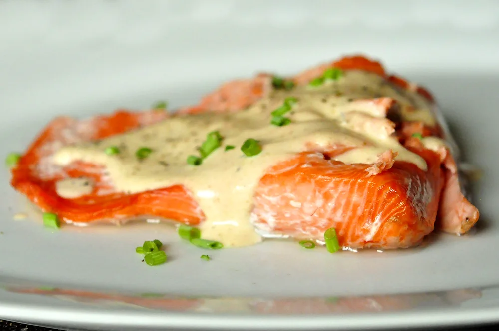 Humpback salmon in cream sauce