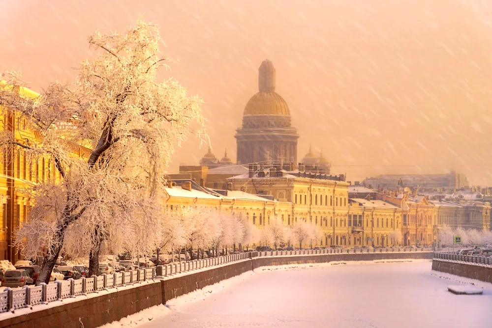 Kazan Cathedral in St. Petersburg in winter