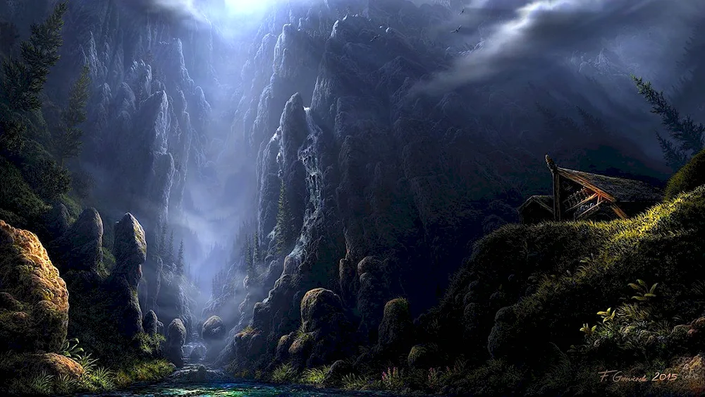 Artist Thomas Macaulay painting waterfall