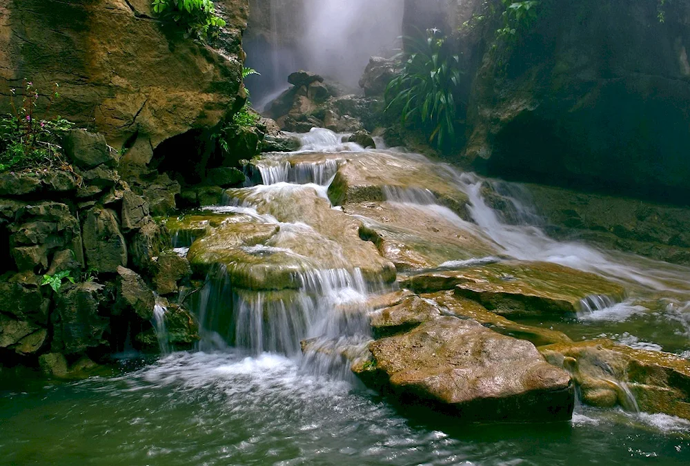 Mountain artificial waterfall