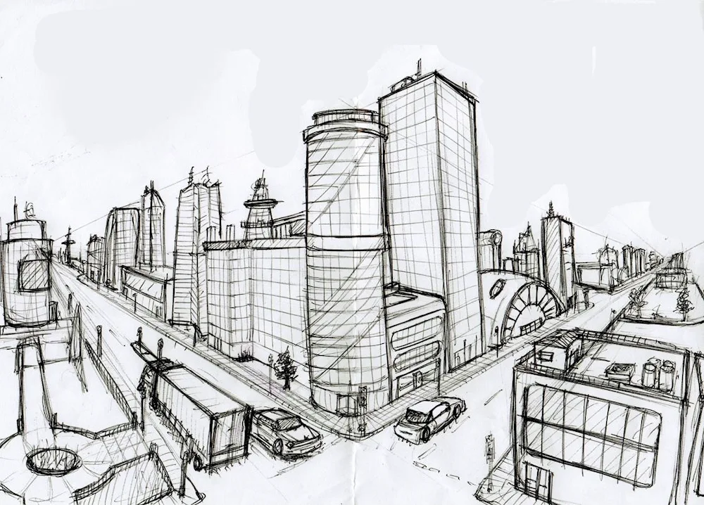 City in pencil