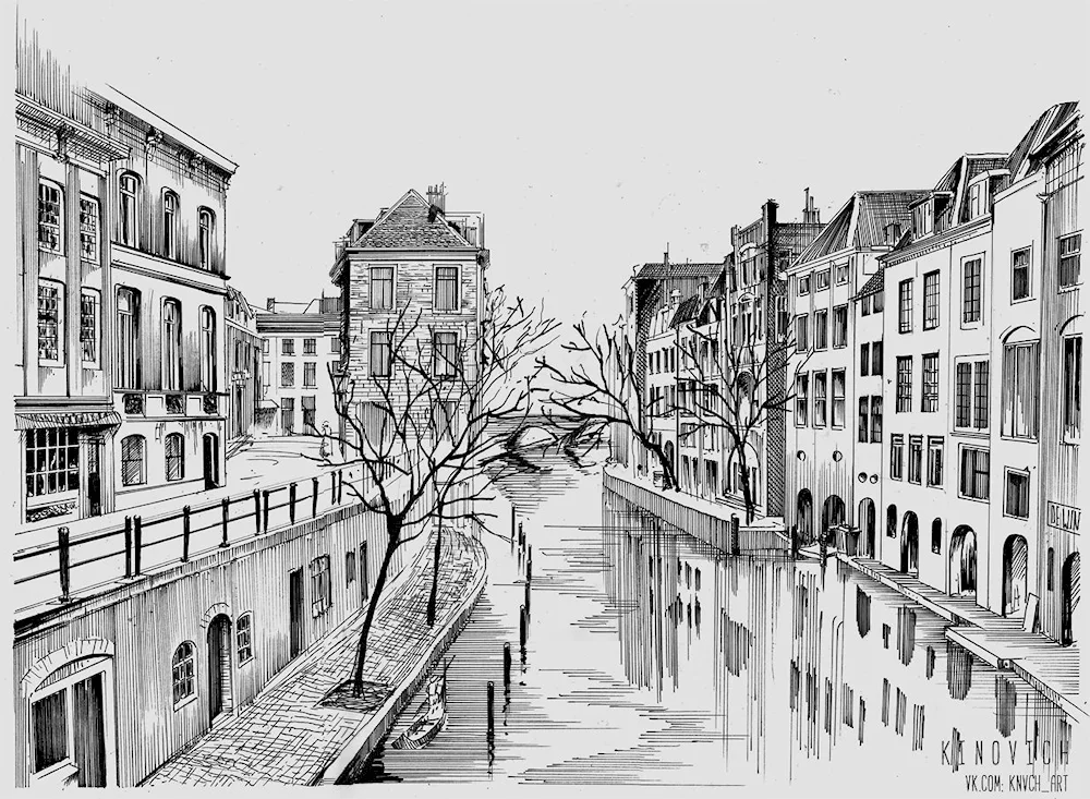 City in pencil