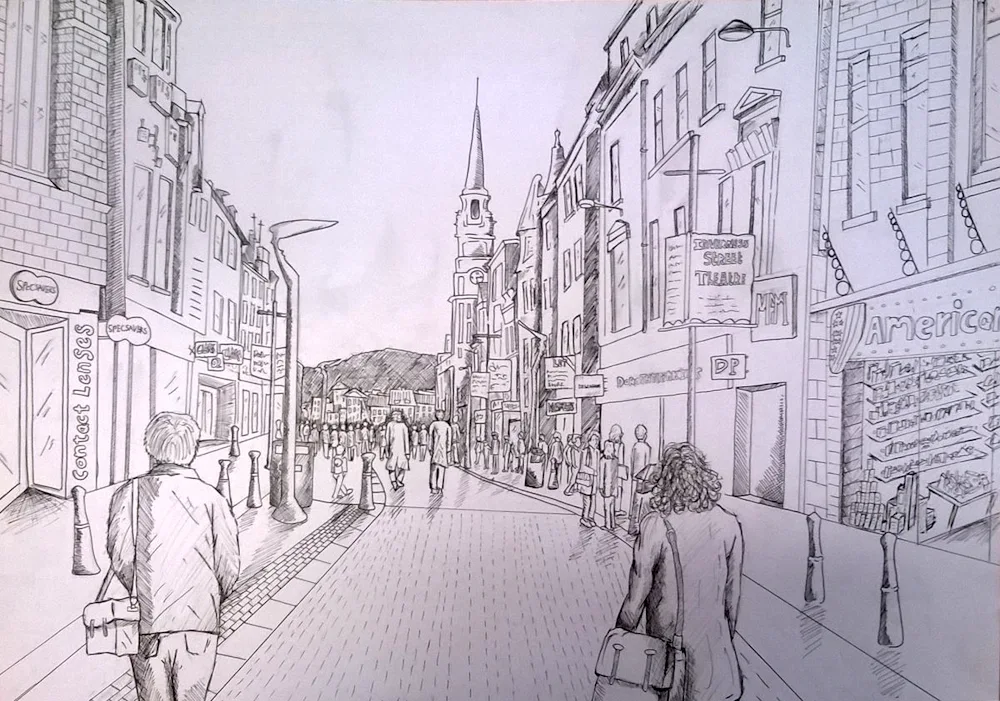 Cityscape in pencil